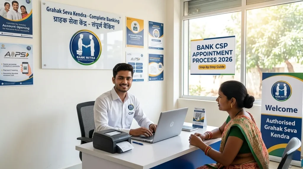 Complete step-by-step Bank CSP Appointment Process flow-chart in Hindi and English by Bank Mitra.