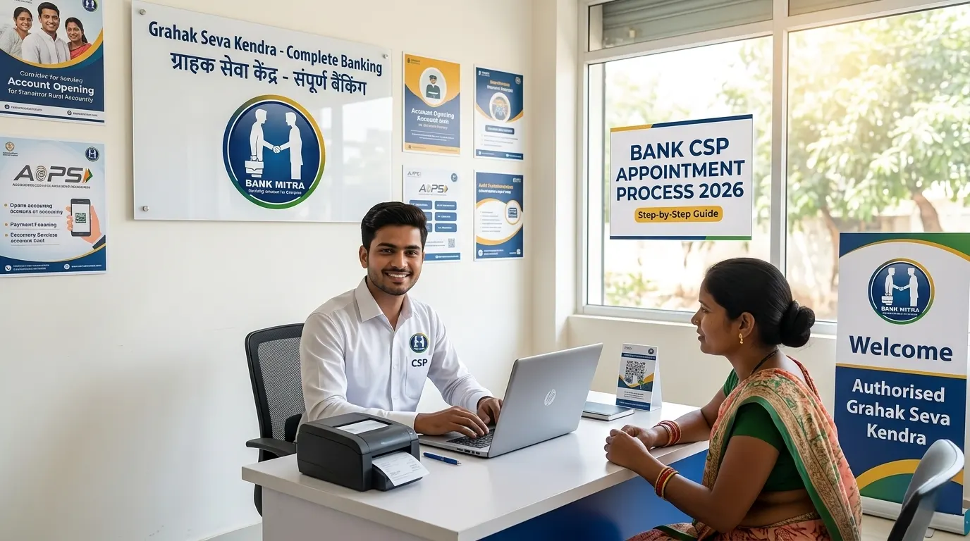 Complete step-by-step Bank CSP Appointment Process flow-chart in Hindi and English by Bank Mitra.